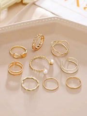 Shein - 9Pcs Faux Pearl Decor Ring Gold