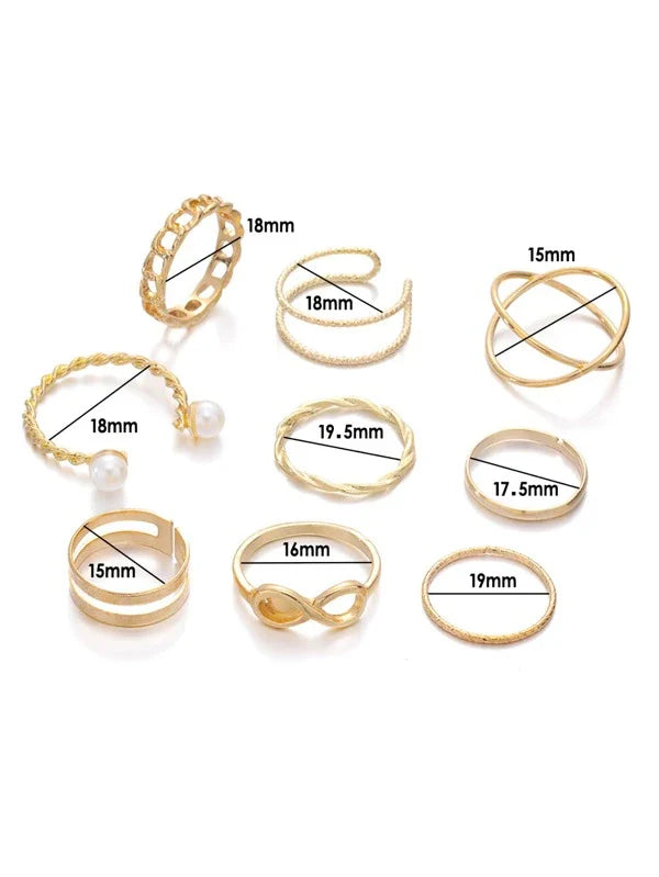 Shein - 9Pcs Faux Pearl Decor Ring Gold