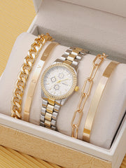 Shein - 1pc Minimalist Quartz Watch & 4pcs Bracelet & 1pc Strap Link Removal Tool