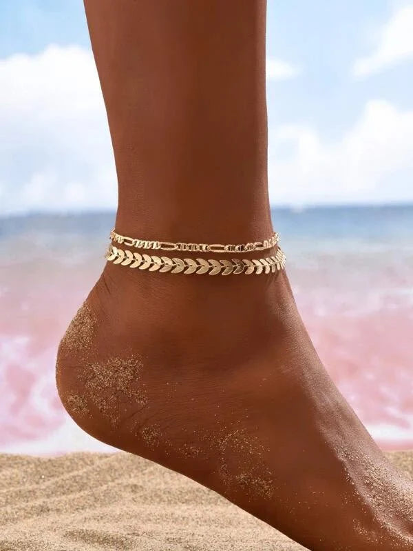 Shein - Streamlined Chain Anklets 2 Pcs