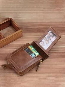 Shein - Button Decor Zipper Around Small Wallet Credit Card Small Purse Bi-Fold Small Pouch Men Women Wallet