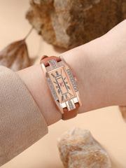 Shein - Rhinestone Decor Rectangle Pointer Quartz Watch
