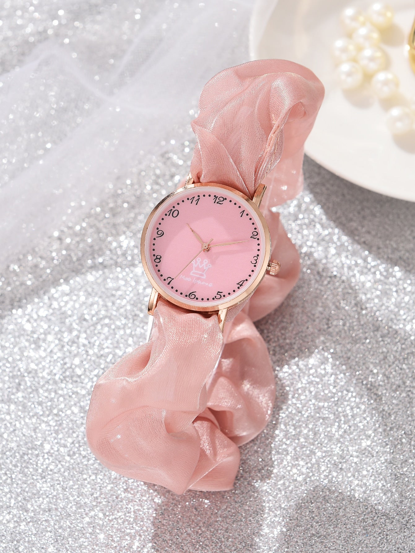 Shein - Round Pointer Scrunchie Quartz Watch