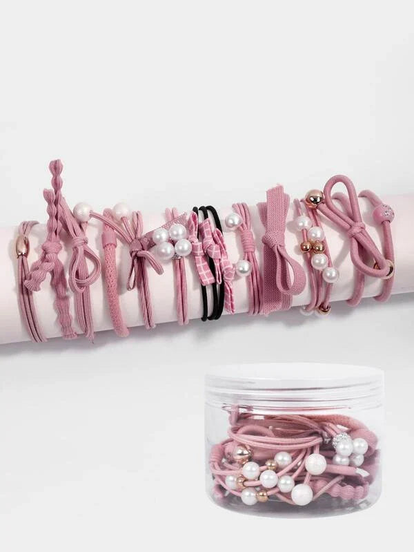 Shein - Hudiehua9384 Accessory Store Decorative Bowknot & Faux Pearl Hair Tie 12 Pieces
