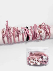Shein - Hudiehua9384 Accessory Store Decorative Bowknot & Faux Pearl Hair Tie 12 Pieces