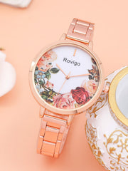 Shein - 2pcs Fashion Style Trendy Flower Women's Fine Belt Mesh Quartz Watch with Star Diamond Pendant Alloy Bracelet Combination Set