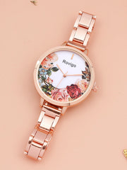 Shein - 2pcs Fashion Style Trendy Flower Women's Fine Belt Mesh Quartz Watch with Star Diamond Pendant Alloy Bracelet Combination Set