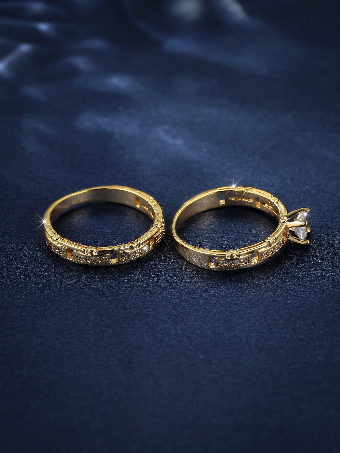 Shein - 2Pcs Rhinestone Decor Ring