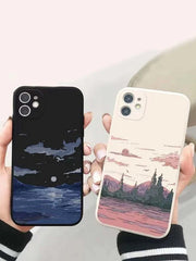 Shein - Mobile Phone Covers For A Pair, Landscape Print, 2 Pieces- Multicolor