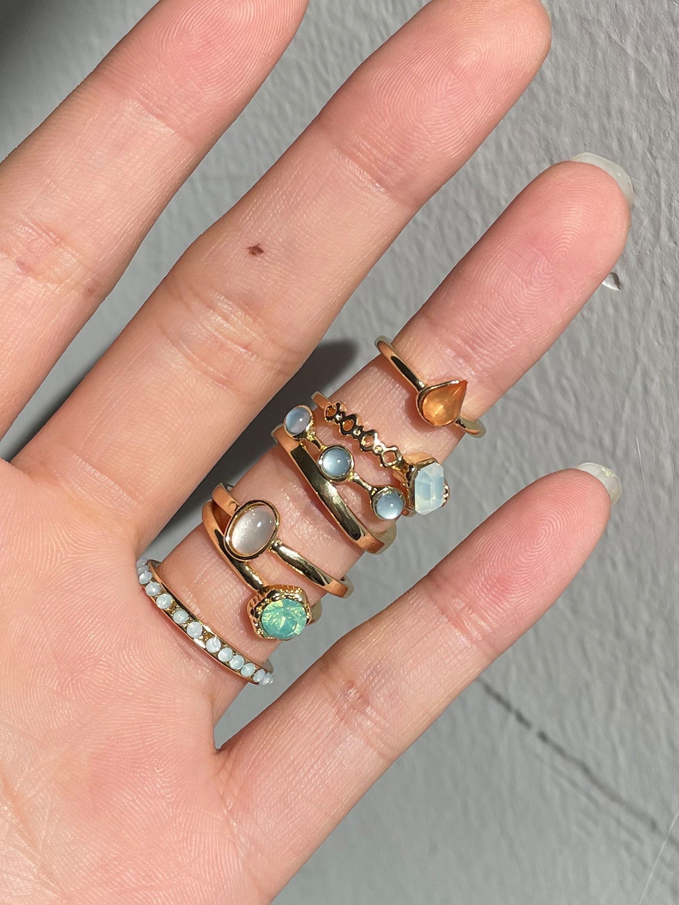 Shein - 7Pcs Rhinestone Decor Ring