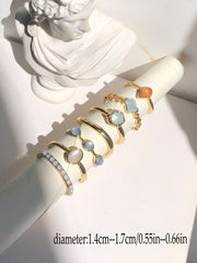 Shein - 7Pcs Rhinestone Decor Ring