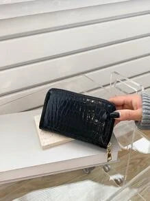 Shein - Crocodile Embossed Zipper Around Long Wallet
