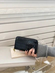 Shein - Crocodile Embossed Zipper Around Long Wallet