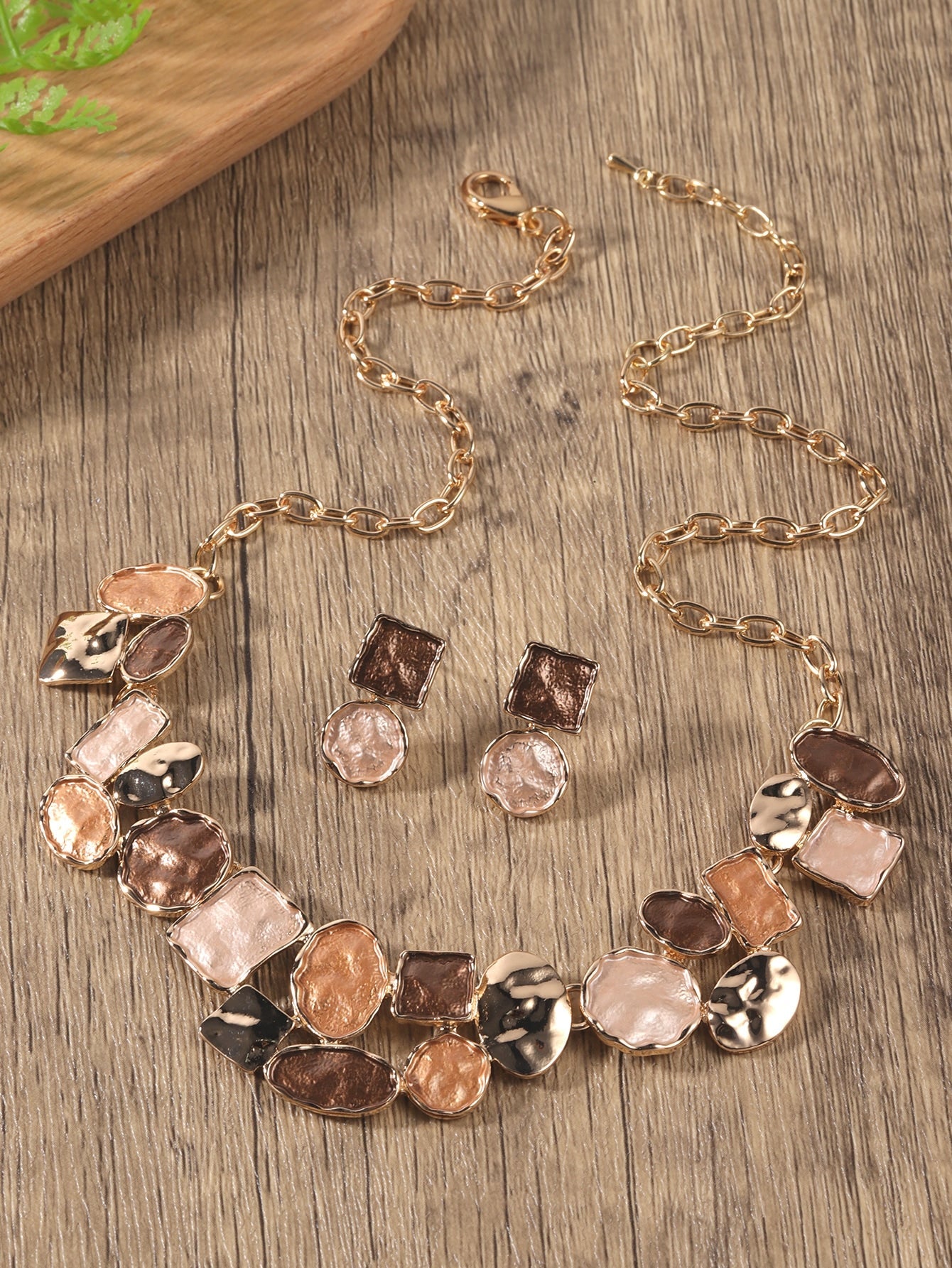 Shein - 3Pcs Square & Irregular Round Decor Jewelry Set