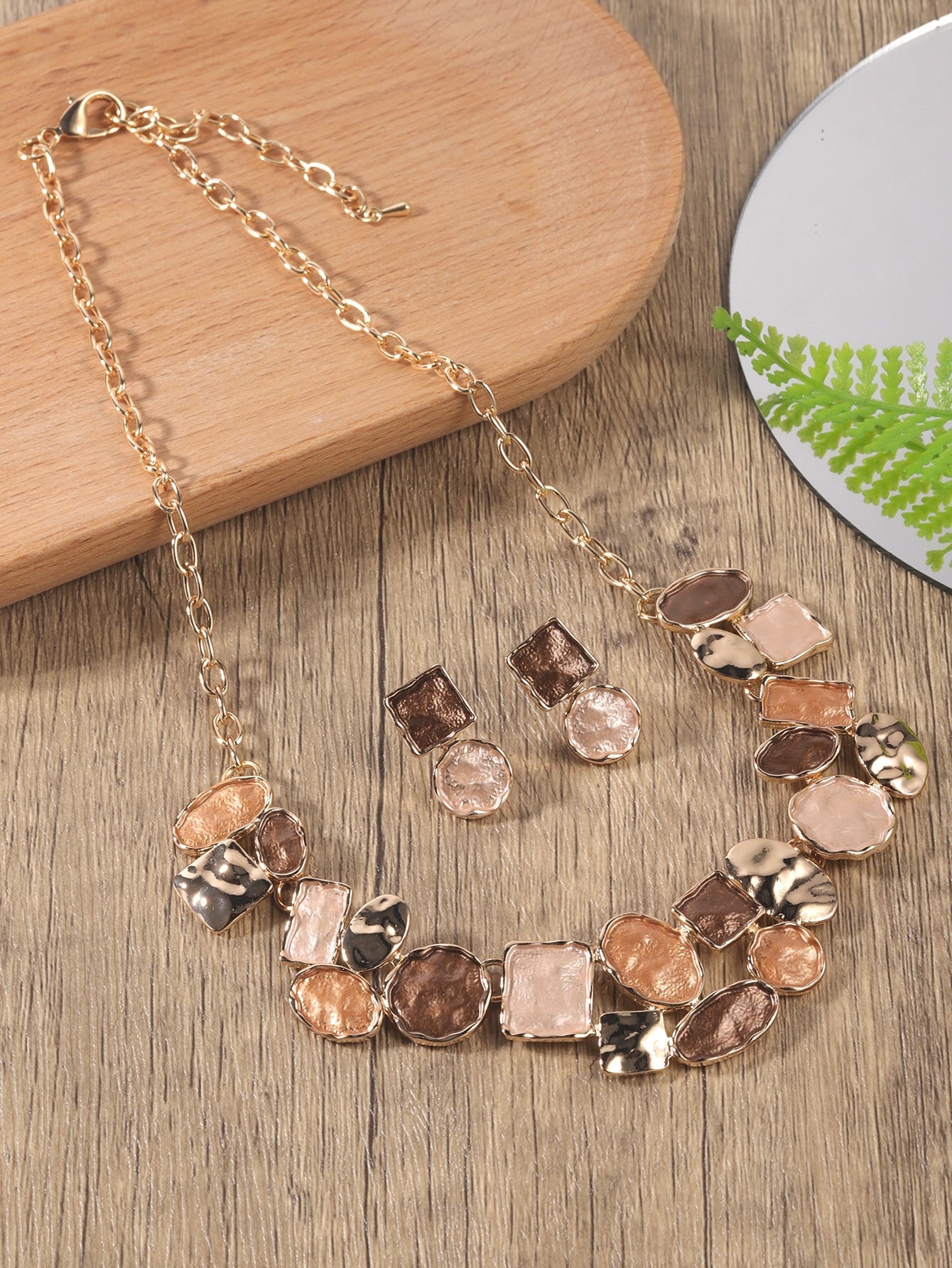 Shein - 3Pcs Square & Irregular Round Decor Jewelry Set