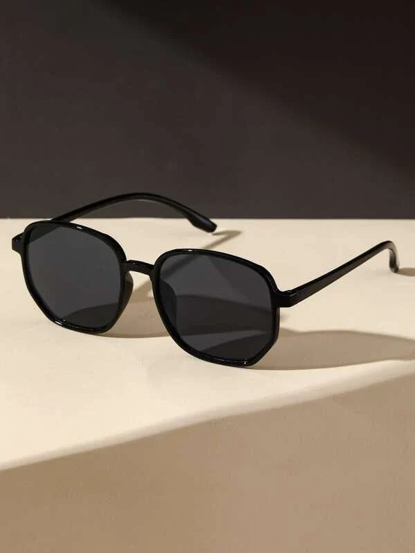 Shein - Geometric Frame Sunglasses Oval Black