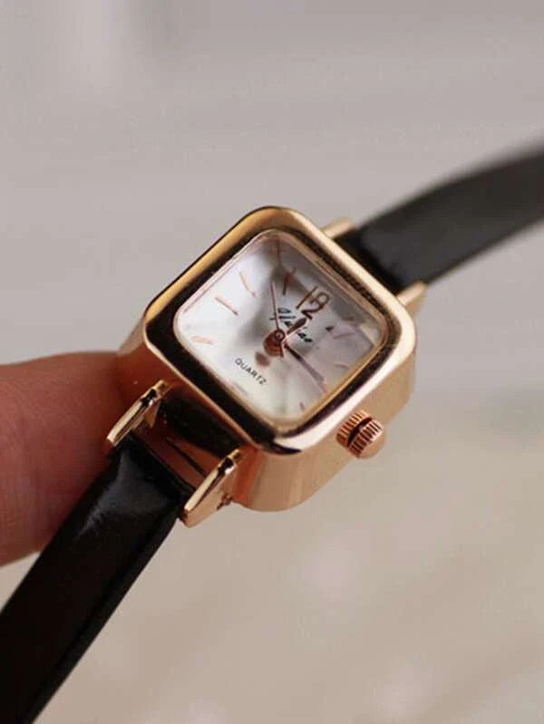 Shein - Vintage Square Pointer Quartz Watch Black