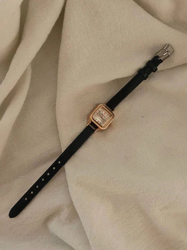 Shein - Vintage Square Pointer Quartz Watch Black