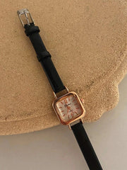Shein - Vintage Square Pointer Quartz Watch Black