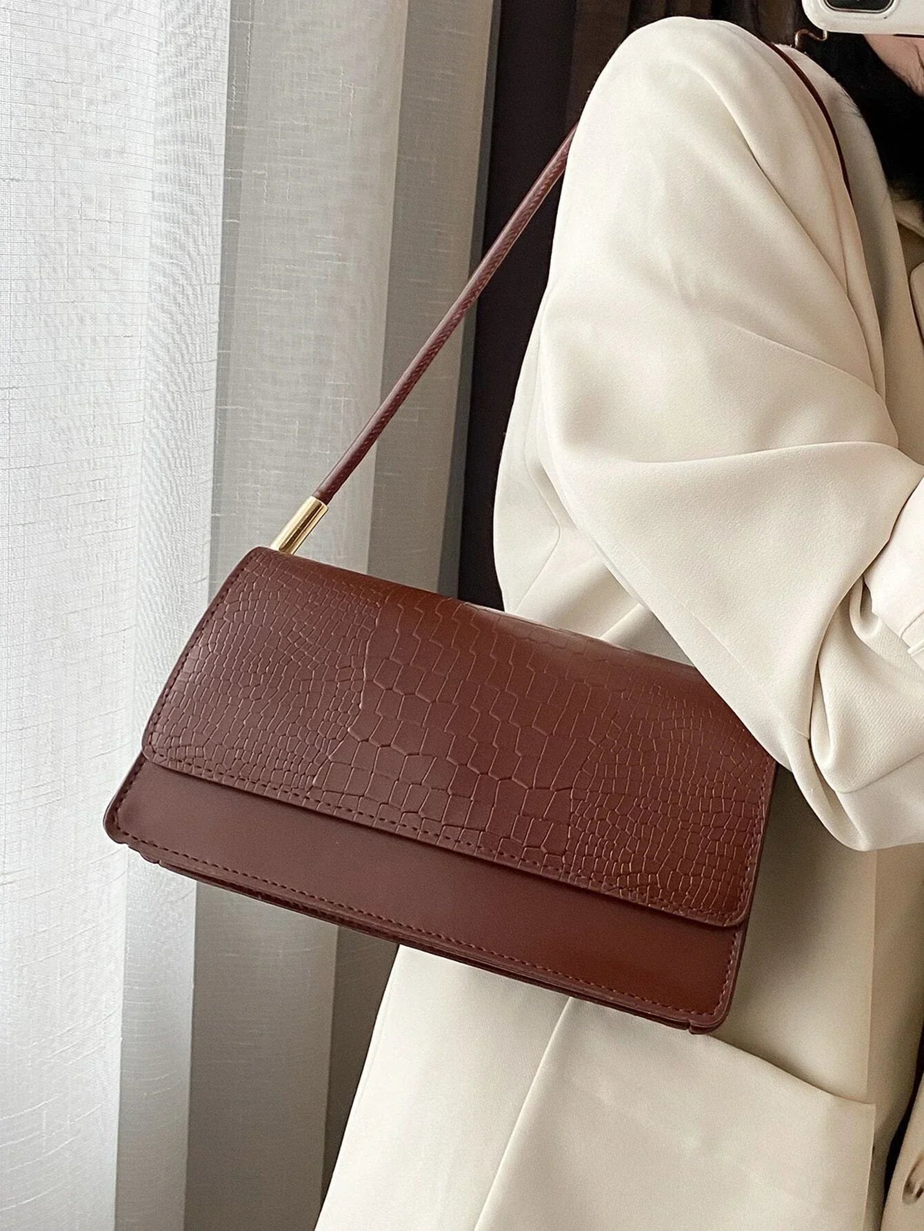 Shein - Crocodile Embossed Flap Bag