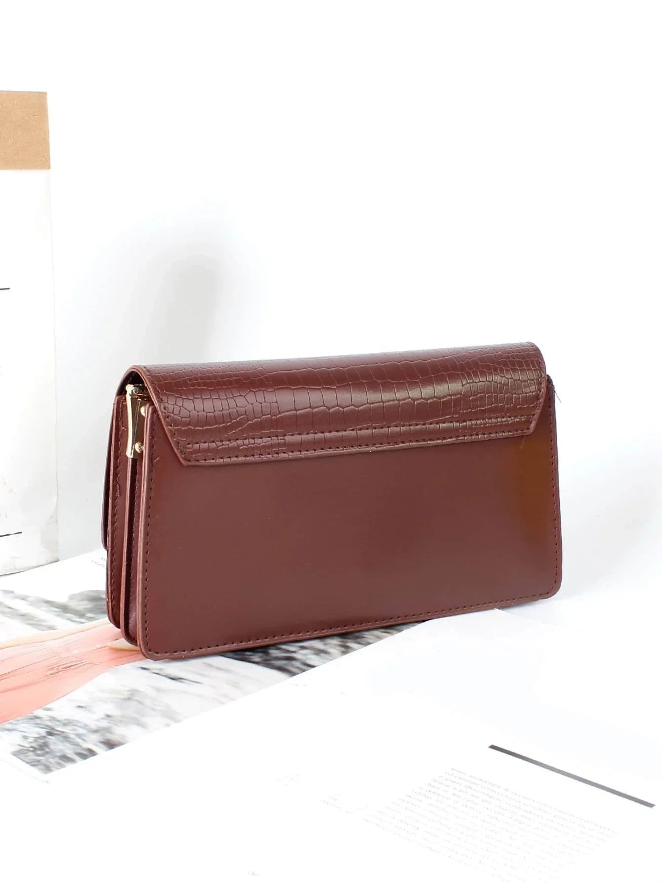 Shein - Crocodile Embossed Flap Bag