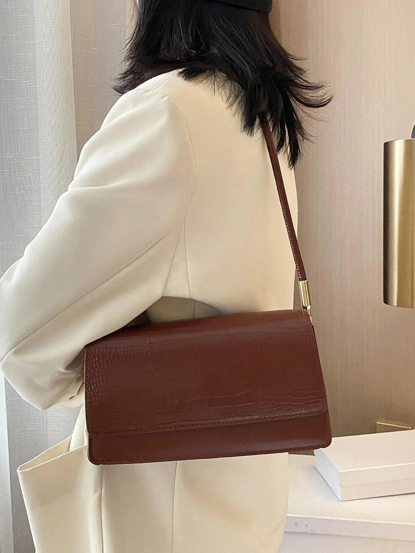 Shein - Crocodile Embossed Flap Bag