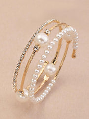 Shein - 1Pc Elegant & Creative Faux Pearl & Rhinestone Decor Bracelet For Women'S Party Accessories