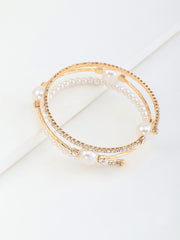 Shein - 1Pc Elegant & Creative Faux Pearl & Rhinestone Decor Bracelet For Women'S Party Accessories