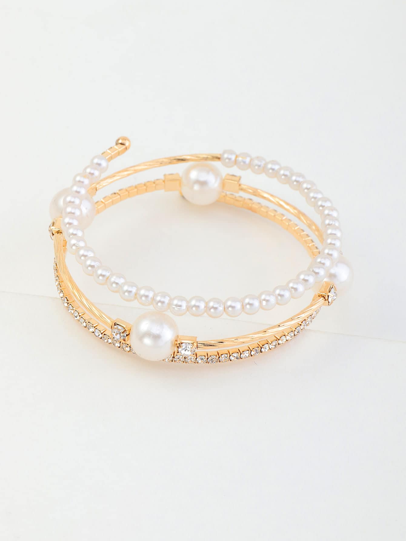 Shein - 1Pc Elegant & Creative Faux Pearl & Rhinestone Decor Bracelet For Women'S Party Accessories