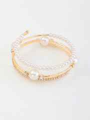 Shein - 1Pc Elegant & Creative Faux Pearl & Rhinestone Decor Bracelet For Women'S Party Accessories