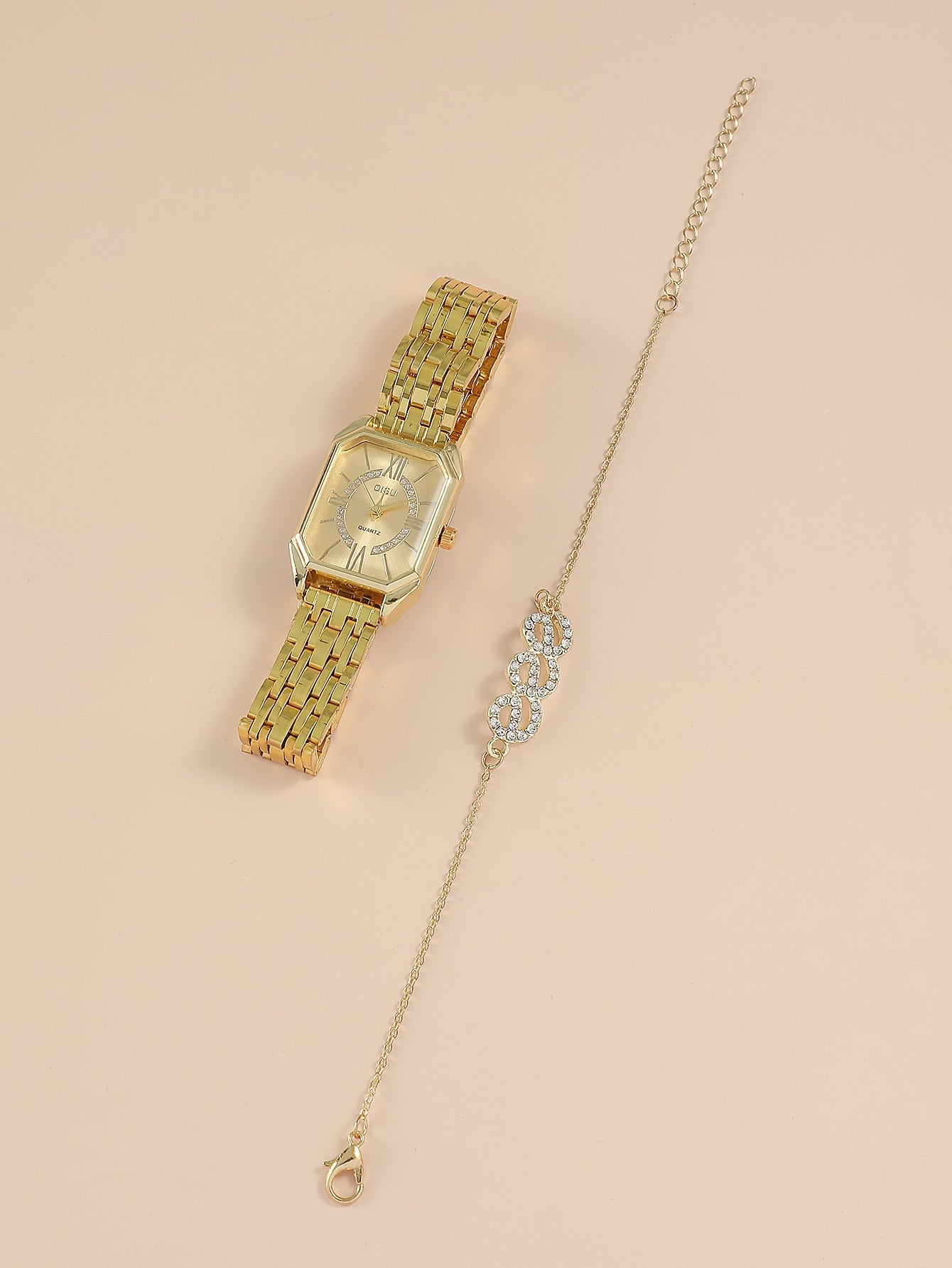 Shein - 1pc Polygon Pointer Quartz Watch & 1pc Bracelet