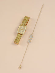 Shein - 1pc Polygon Pointer Quartz Watch & 1pc Bracelet