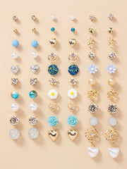 Shein - 30pairs Rhinestone & Flower Decor Earrings