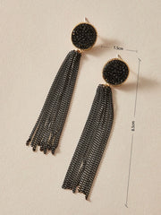 Shein - Rhinestone Decor Tassel Drop Earrings