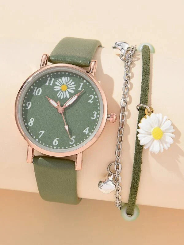 Shein - Quartz Watch With One Piece Round Index Dial And One Piece Bracelet