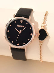 Shein - 1pc Round Pointer Quartz Watch & 1pc Bracelet