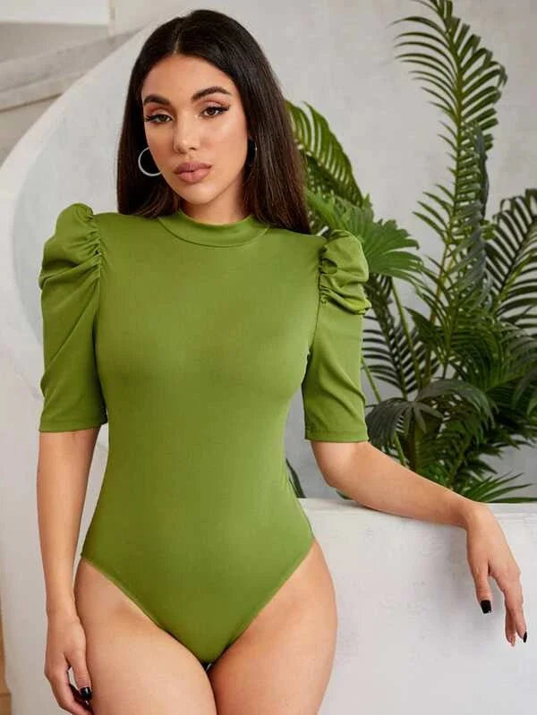 Shein - Solid Puff Sleeve Tee Bodysuit