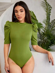 Shein - Solid Puff Sleeve Tee Bodysuit