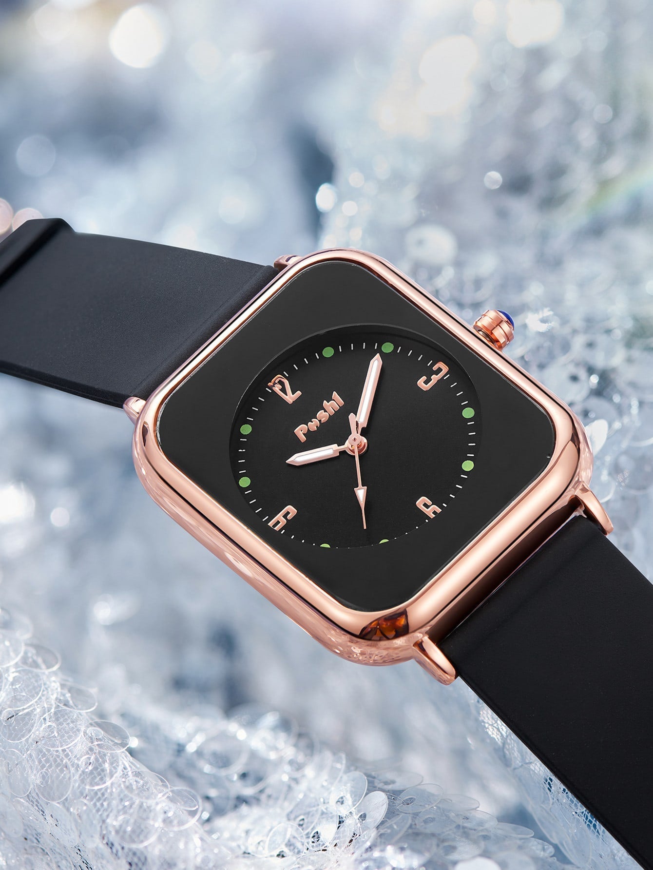 Shein - Silicone Strap Square Dial Quartz Watch