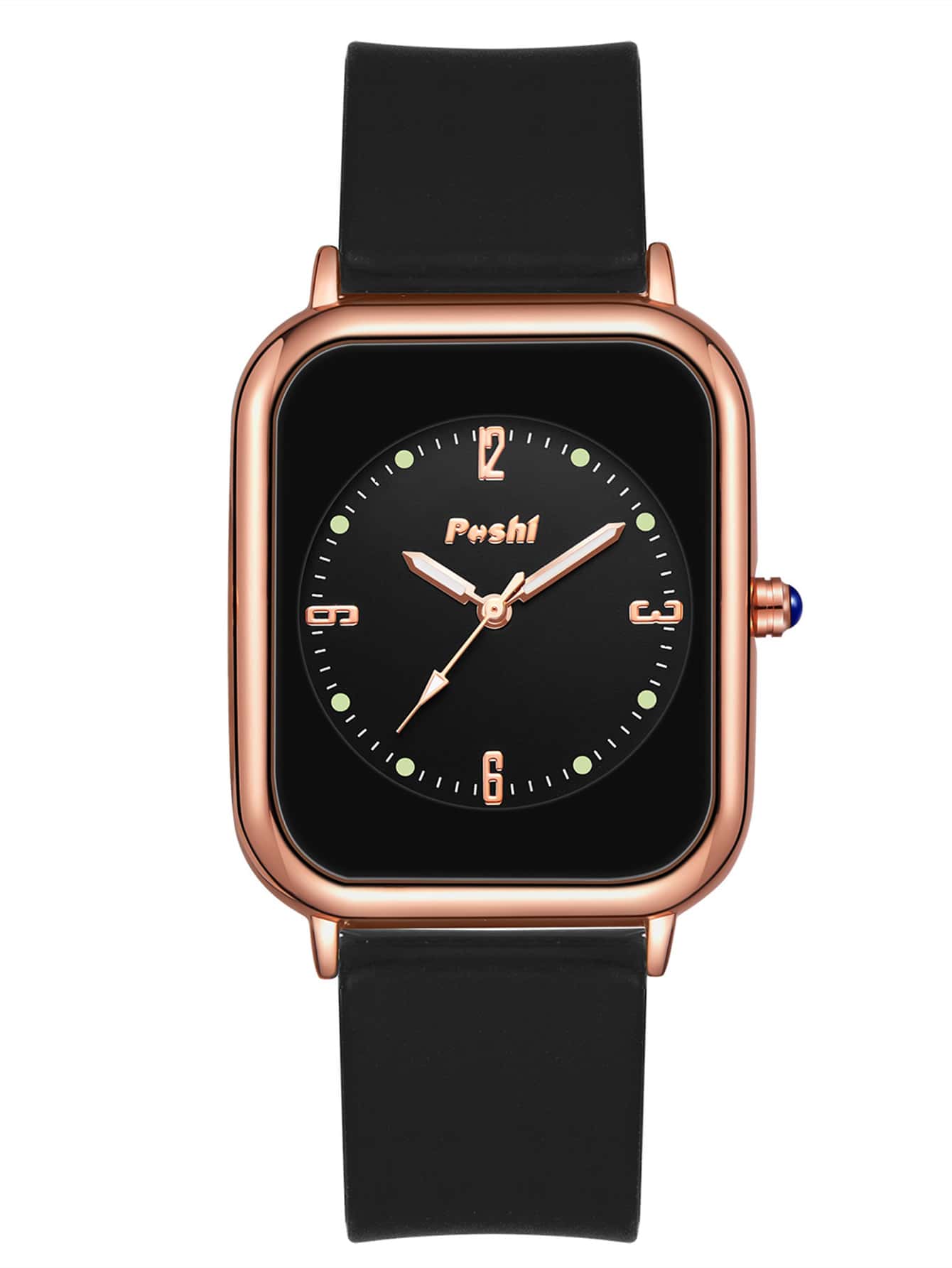 Shein - Silicone Strap Square Dial Quartz Watch