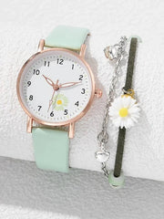 Shein - One Piece Flower Detailing Quartz Watch With A Round Pointer Dial And One Piece Bracelet