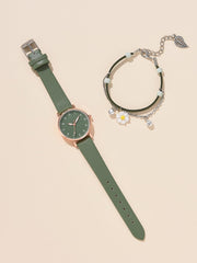 Shein - 1pc Round Pointer Quartz Watch & 1pc Daisy Decor Bracelet
