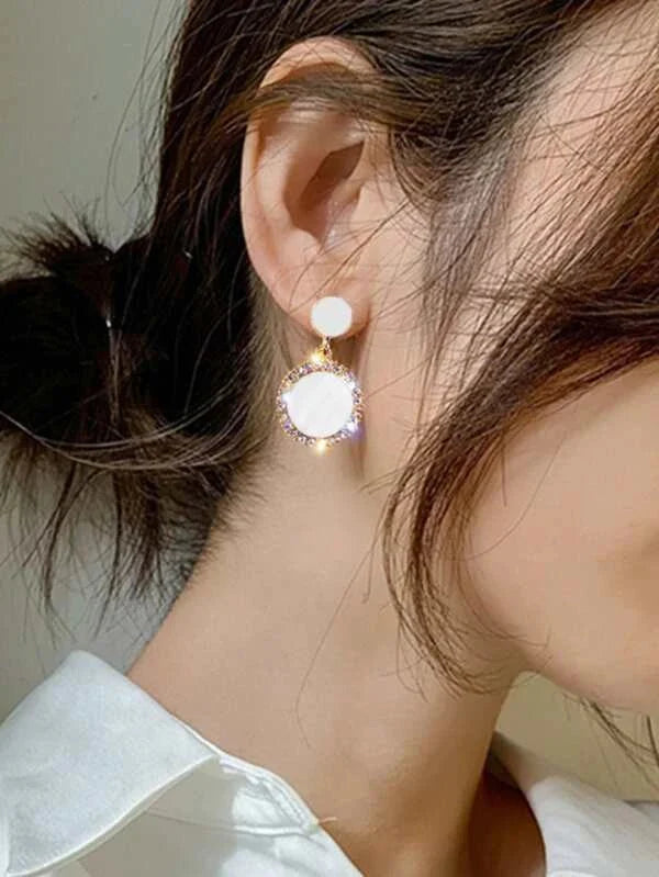 Shein - Round Earrings With Rhinestone Decor