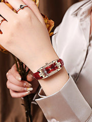 Shein - Rhinestone Decor Rectangle Pointer Quartz Watch