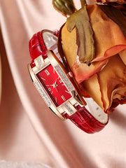 Shein - Rhinestone Decor Rectangle Pointer Quartz Watch