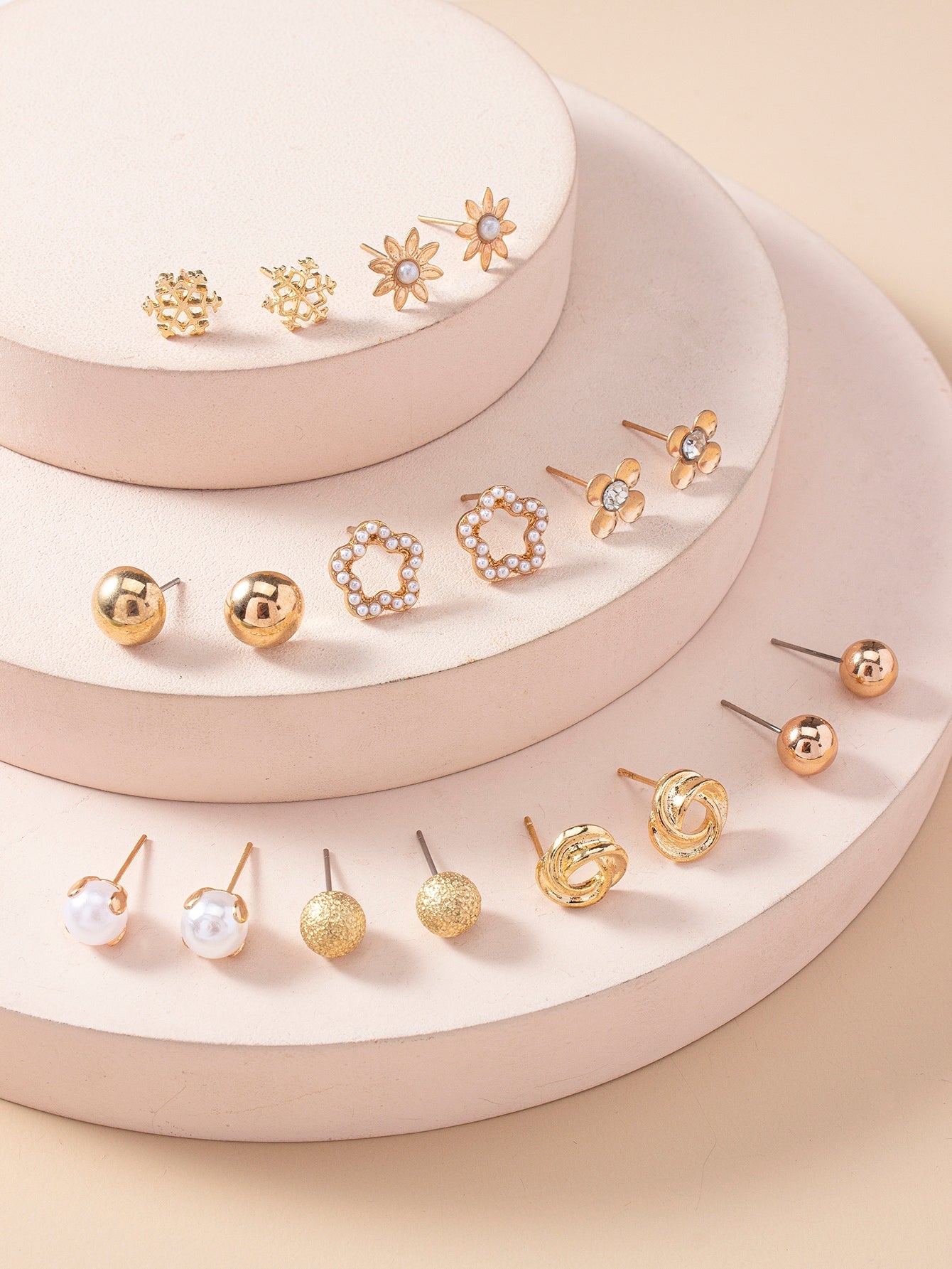 Shein - 9pairs Faux Pearl & Flower Decor Stud Earrings