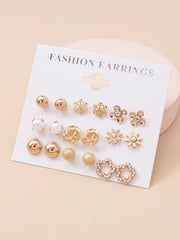 Shein - 9pairs Faux Pearl & Flower Decor Stud Earrings
