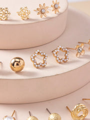 Shein - 9pairs Faux Pearl & Flower Decor Stud Earrings