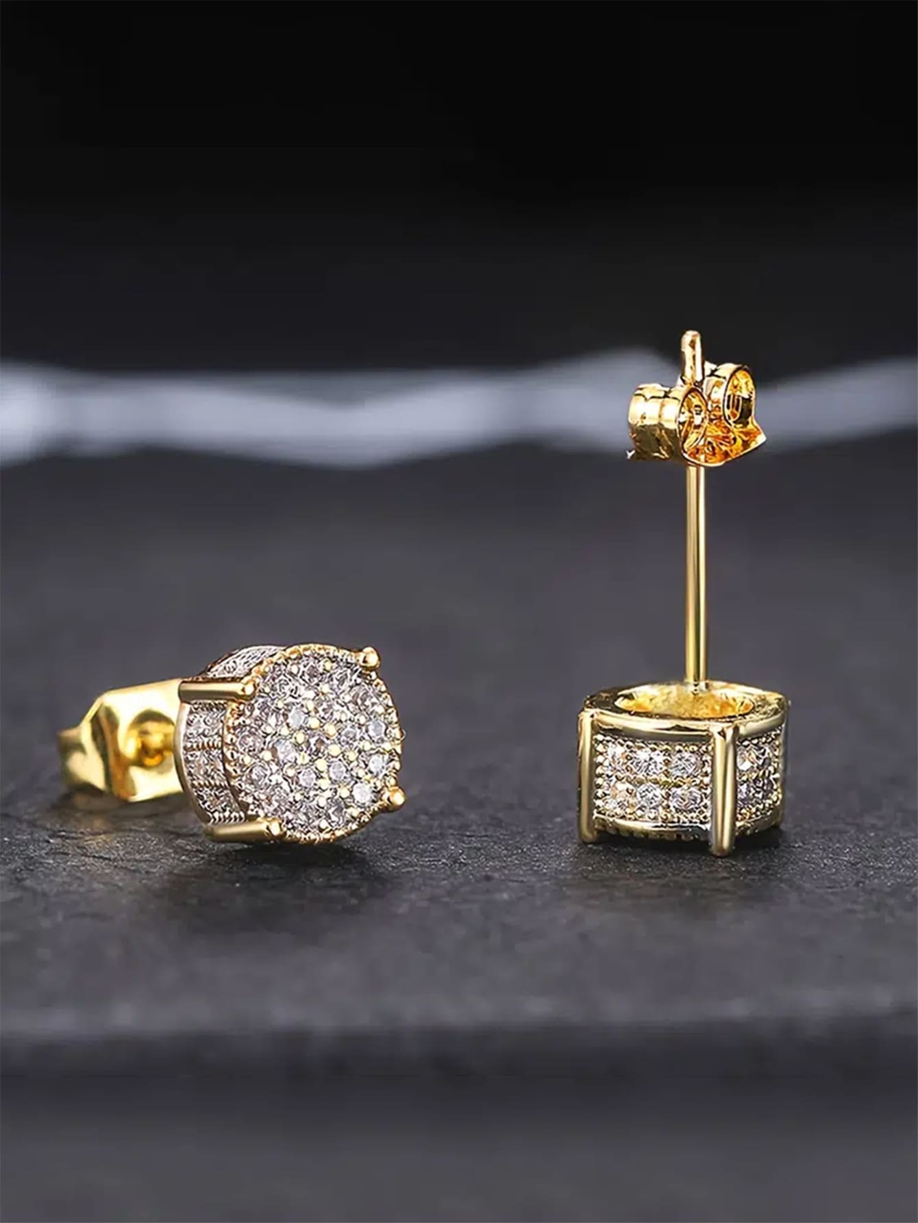 Shein - Men Cubic Zirconia Decor Stud Earrings