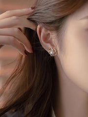 Shein - Faux Pearl & Rhinestone Flower Decor Stud Earrings